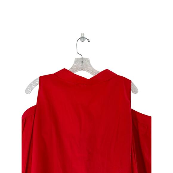 Amanda Uprichard Red Collared Cutot Shoulder Basic Button Up Blouse Size Small - Picture 8 of 13